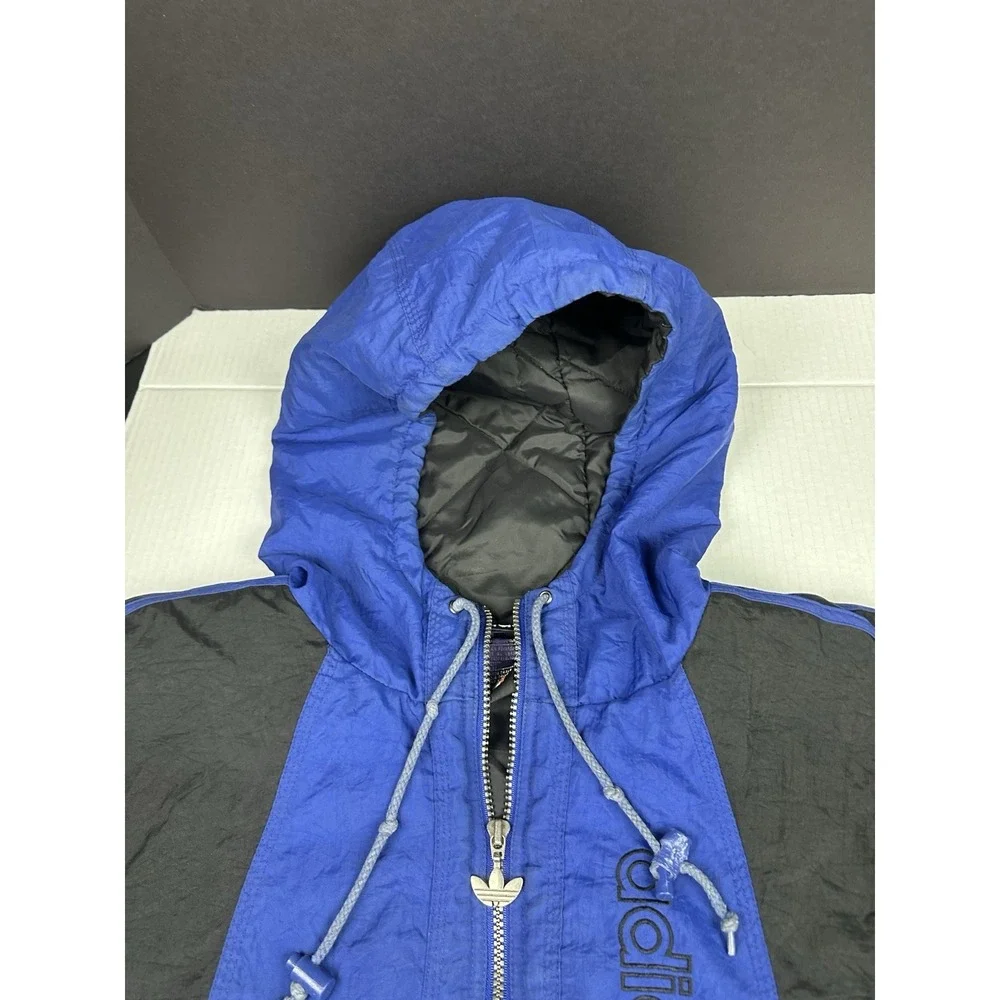 Vintage Adidas Originals Jacket Mens Large Black Blue Hooded Ski Nylon 90s